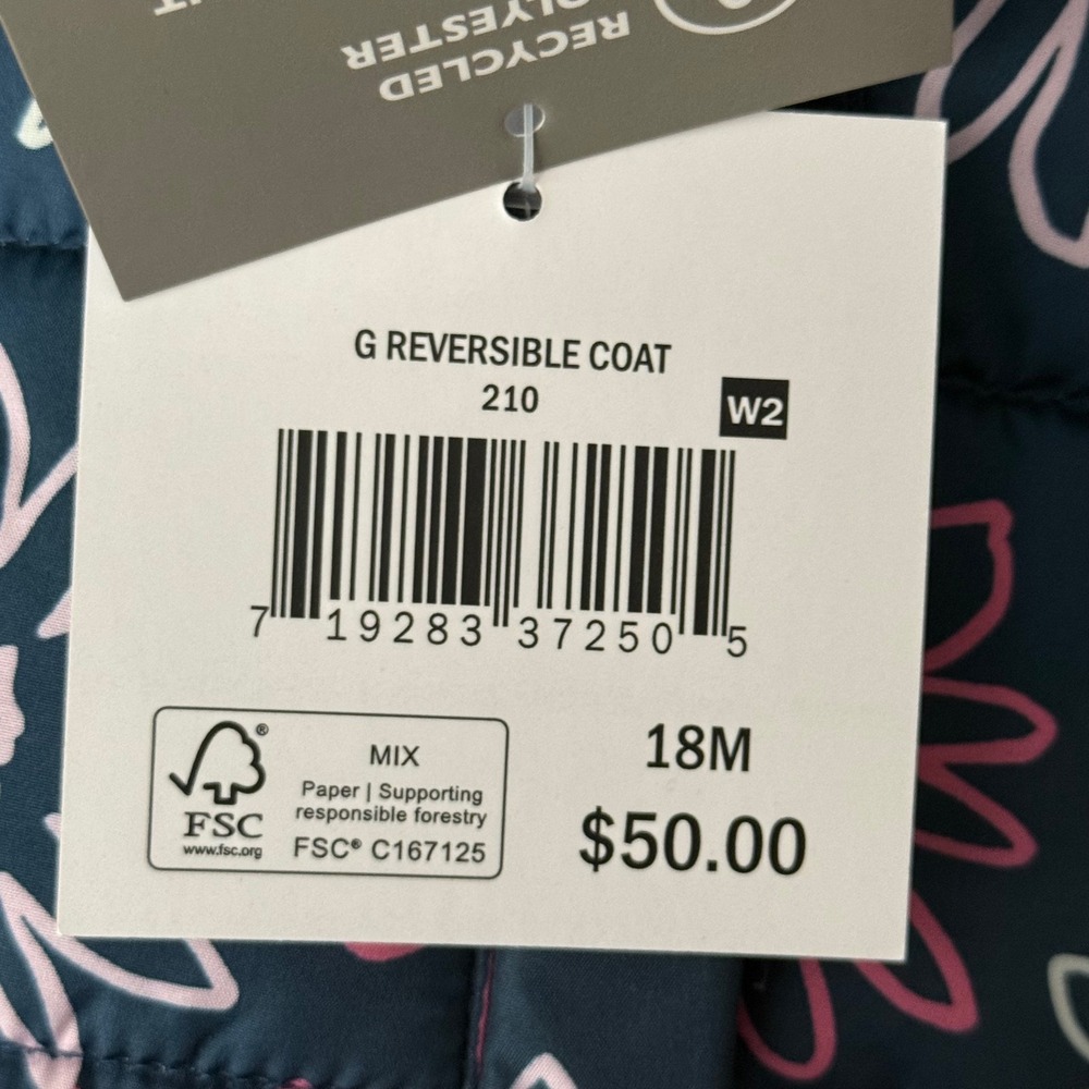 NEW Falls Creek Girls Kids 18M Reversible Jacket Navy Floral Sherpa Puffer Coat - Picture 5 of 7